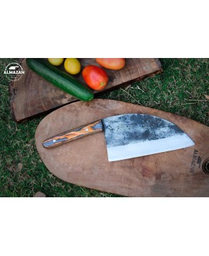 Custom Carbon Steel Chef Knife with Ergonomic Wood Handle