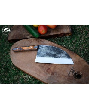 Custom Carbon Steel Chef Knife with Ergonomic Wood Handle