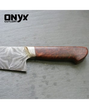 Custom Handmade Blackwood / Amboyna Burl / Brass and Onyx spacer by Onyx Cutlery