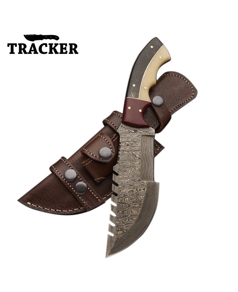 Custom Heavy-Duty Damascus Steel Tracker Knife - Handmade Quality