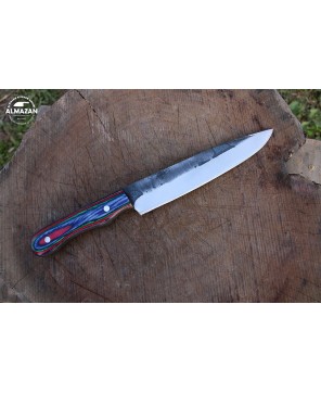 Custom Handmade Carbon Steel Chef Knife with Color Wood Handle