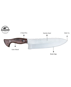 Almazan® Custom Handmade Hunting Knife with Color Wood Handle - Versatile Stainless Steel Blade