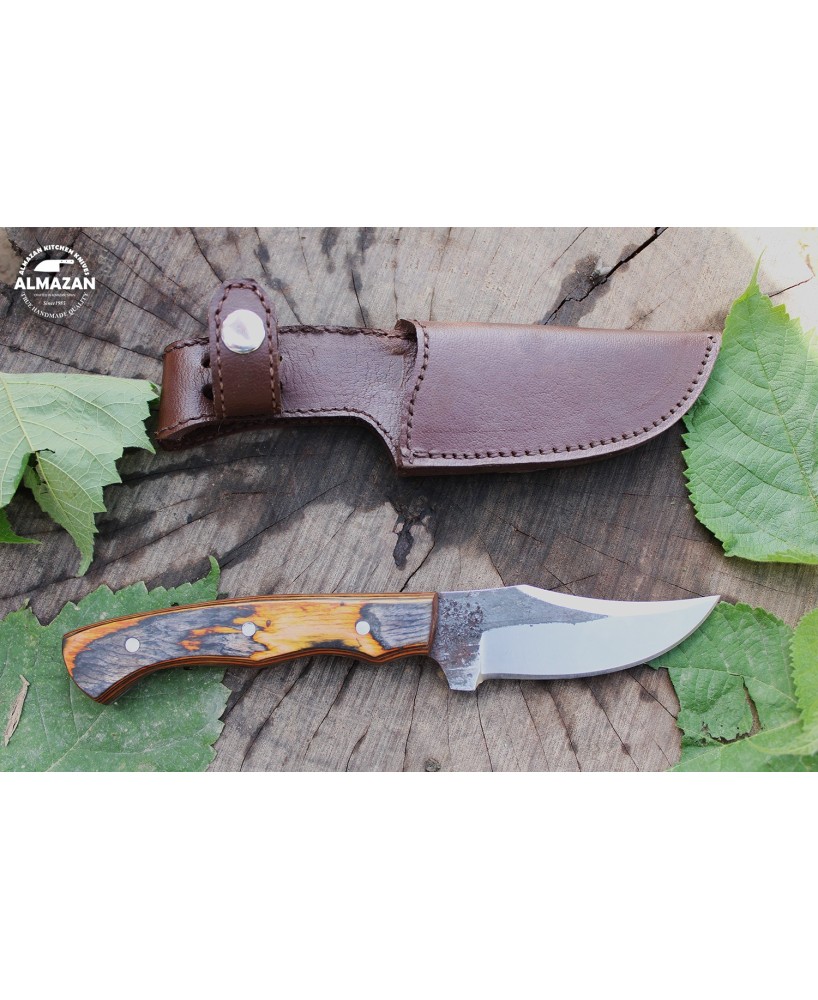 Handmade Carbon Steel Skinning Knife with Wood Handle and Sheath