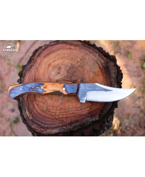 Handmade Carbon Steel Skinning Knife with Wood Handle and Sheath