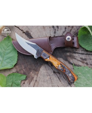 Handmade Carbon Steel Skinning Knife with Wood Handle and Sheath