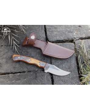 Handmade Carbon Steel Skinning Knife with Wood Handle and Sheath