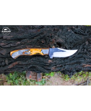 Handmade Carbon Steel Skinning Knife with Wood Handle and Sheath