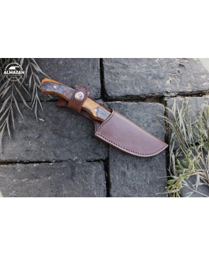 Handmade Carbon Steel Skinning Knife with Wood Handle and Sheath