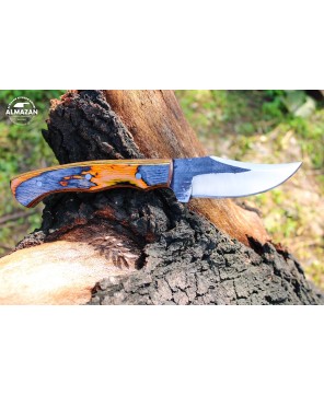 Handmade Carbon Steel Skinning Knife with Wood Handle and Sheath