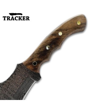 Handmade Damascus Tracker Knife Wood Handle With Leather Sheath