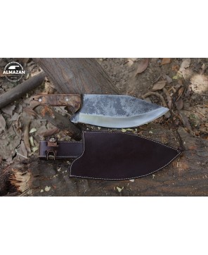 Almazan® Wilderness Series Custom Handmade Carbon Steel Hunting Knife with Color Wood Handle and Leather Sheath