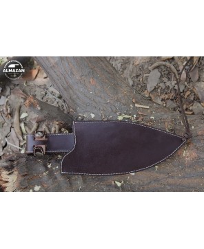 Almazan® Wilderness Series Custom Handmade Carbon Steel Hunting Knife with Color Wood Handle and Leather Sheath