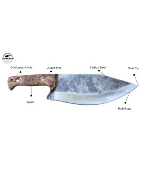 Almazan® Wilderness Series Custom Handmade Carbon Steel Hunting Knife with Color Wood Handle and Leather Sheath