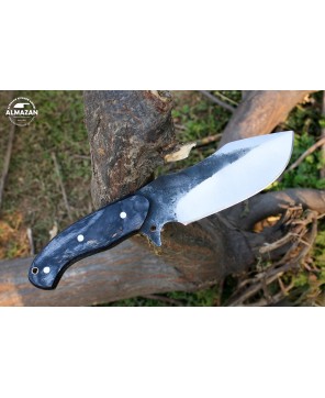 Almazan® Custom Hand Forged Carbon Steel Hunting Knife with Wood Handle - Versatile Tool for Hunting and Tracking