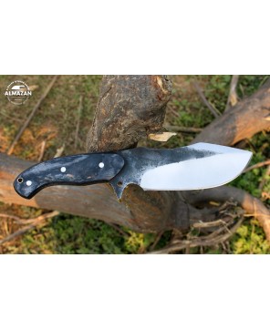 Almazan® Custom Hand Forged Carbon Steel Hunting Knife with Wood Handle - Versatile Tool for Hunting and Tracking