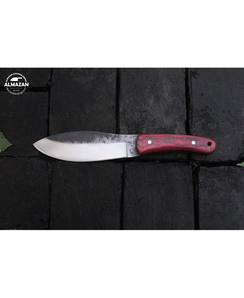 Almazan Carbon Steel Bushcraft Knife with Leather Sheath