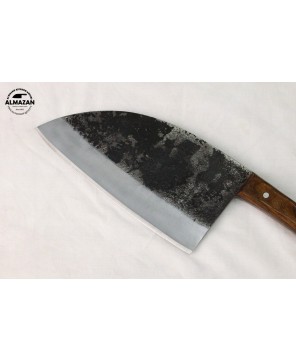 Carbon Steel Serbian Style Chef Knife with Wood Handle