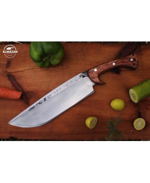 Almazan® High Carbon Steel Hunting Knife - Reliable Outdoor Tool with Color Wood Handle and Leather Sheath