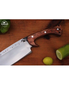 Almazan® High Carbon Steel Hunting Knife - Reliable Outdoor Tool with Color Wood Handle and Leather Sheath