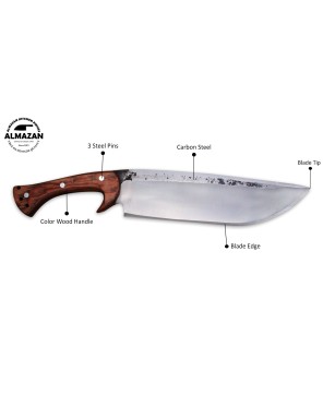 Almazan® High Carbon Steel Hunting Knife - Reliable Outdoor Tool with Color Wood Handle and Leather Sheath