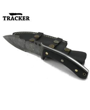 Custom Handmade Damascus Steel Tracker Knife with Leather Sheath