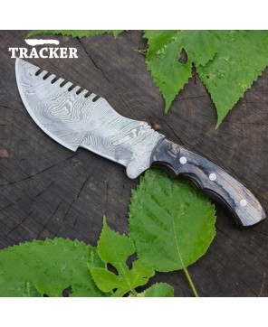 Customized Wood Handle Damascus Tracker Knife - Full Tang Blade