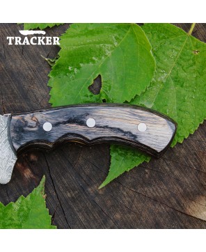 Customized Wood Handle Damascus Tracker Knife - Full Tang Blade