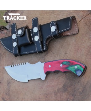 Custom Stainless Steel Tracker Knife with Leather Sheath