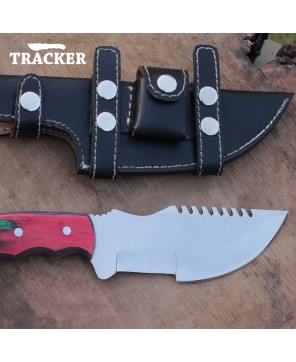 Custom Stainless Steel Tracker Knife with Leather Sheath