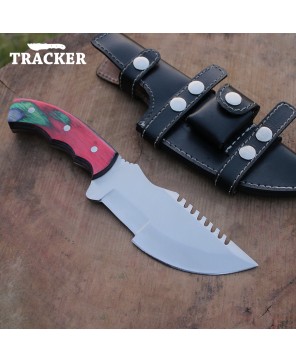 Custom Stainless Steel Tracker Knife with Leather Sheath