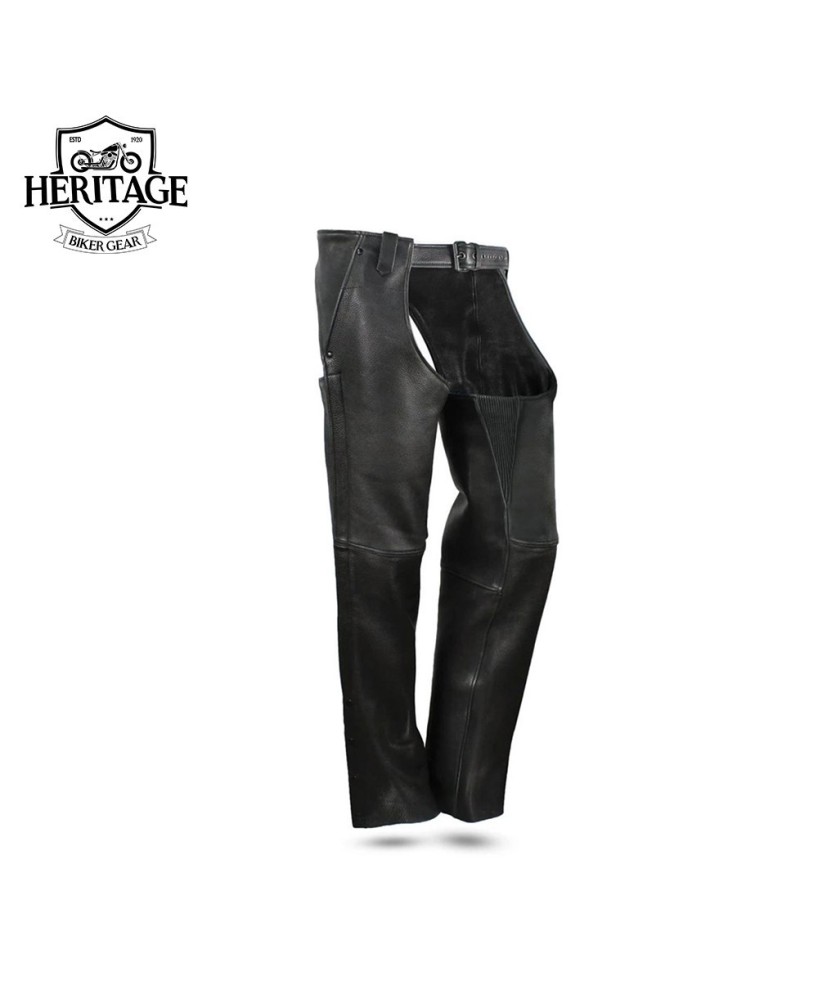 Heritage Biker Gear® Unisex Platinum Cowhide Motorcycle Leather Chaps - Premium Quality