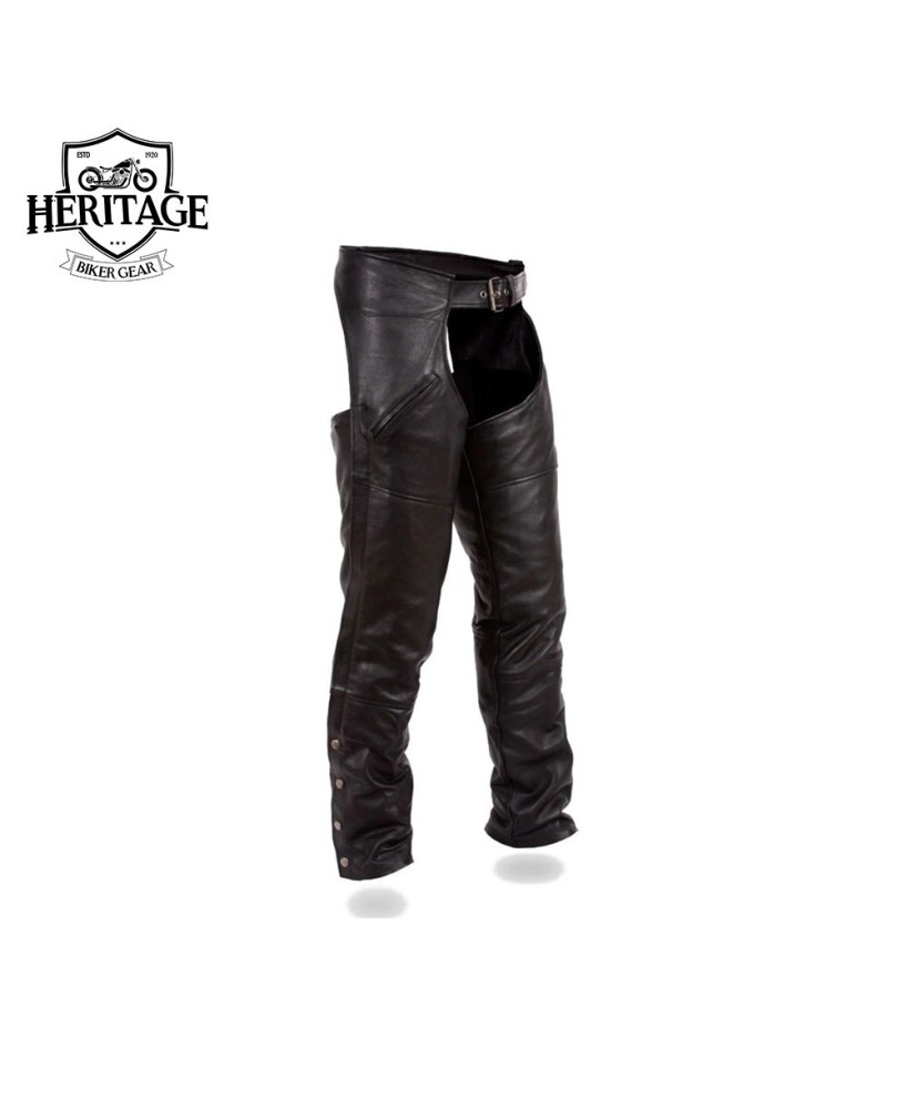 Heritage Biker Gear® Men's Premium Leather Motorcycle Chaps - Soft Milled Cowhide