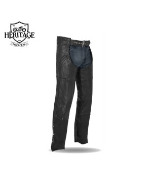 Heritage Biker Gear® Men's Premium Leather Motorcycle Chaps - Soft Milled Cowhide