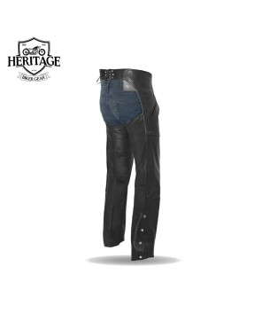 Heritage Biker Gear® Men's Premium Leather Motorcycle Chaps - Soft Milled Cowhide