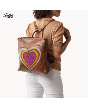 Leather Sew Brown Leather Women Backpack