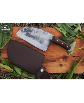 Custom Serbian Chef Knife with Carbon Steel Blade and Leather Sheath