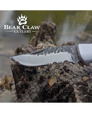 Custom Handmade Carbon Steel Folding Knife with Deer Antler & Ram Horn