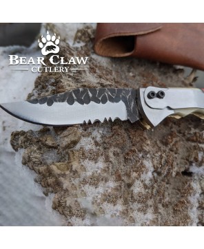 Custom Handmade Carbon Steel Folding Knife Buffalo Bone Handle