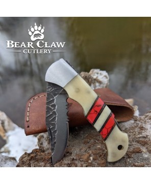 Custom Handmade Carbon Steel Folding Knife Buffalo Bone Handle