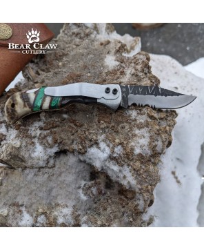 Handmade Carbon Steel Folding Knife with Ram Horn Handle