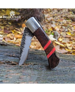 Handmade Carbon Steel Folding Knife with Rosewood Handle