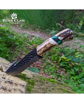 Custom Handmade Carbon Steel Hunting Knife with Deer Antler Handle