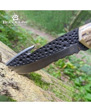 Custom Handmade Carbon Steel Hunting Knife with Deer Antler Handle