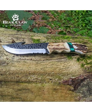 Custom Handmade Carbon Steel Hunting Knife with Deer Antler Handle