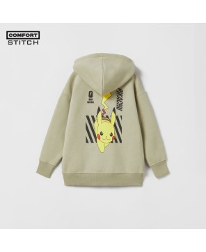 Pikachu Pullover Hoodie - Light Khaki Pokémon TM Print