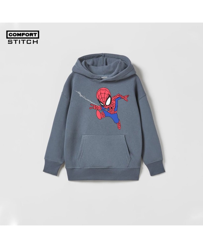 Spiderman Print Grey Hoodie