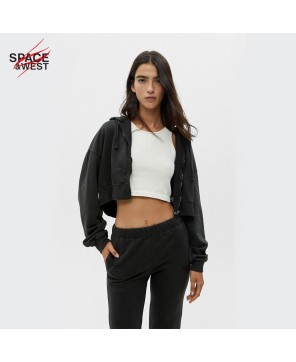 Basic Cropped Zip Up Hoodie