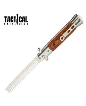 Automatic Push Button Folding Comb Switchblade Knife Wood Handle by Tactical Knife Club