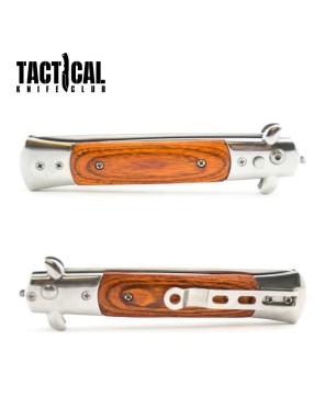 Automatic Push Button Folding Comb Switchblade Knife Wood Handle by Tactical Knife Club