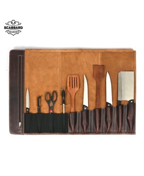 The Leather Chef Knife Roll 10 Slot - Premium Buffalo Leather